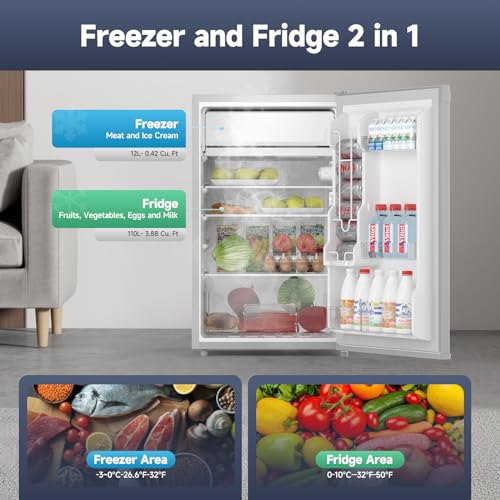 Mini Fridge with Freezer, Single Door, 7 Temperature Settings, Compact for Apartment, Bedroom, Office, Dorm W551785