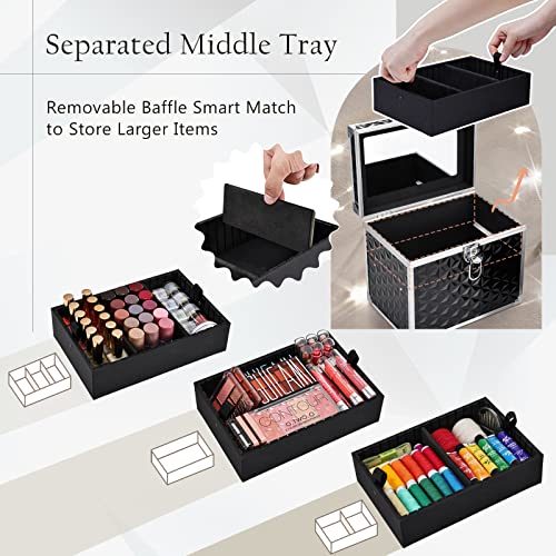 Makeup Train Case Travel Organizer with Divider Tray and Mirror D820