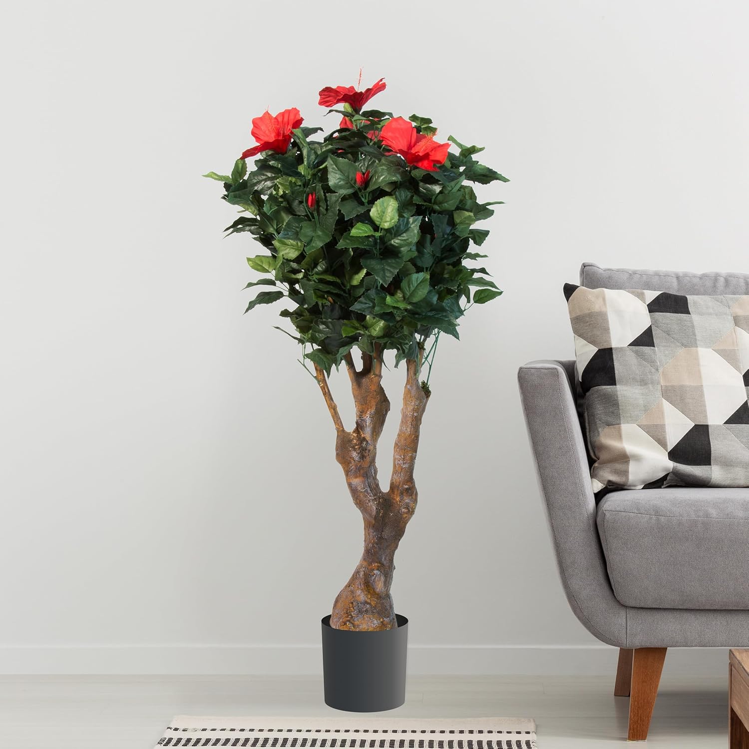 Artificial Hibiscus Plant 48-Inch Fake Tree with Pink Flowers F391