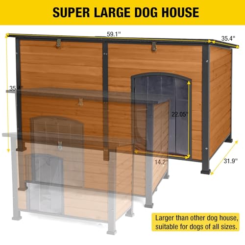 59" Insulated Dog House with Liner for Winter, Waterproof for Outdoor & Indoor Use B1510