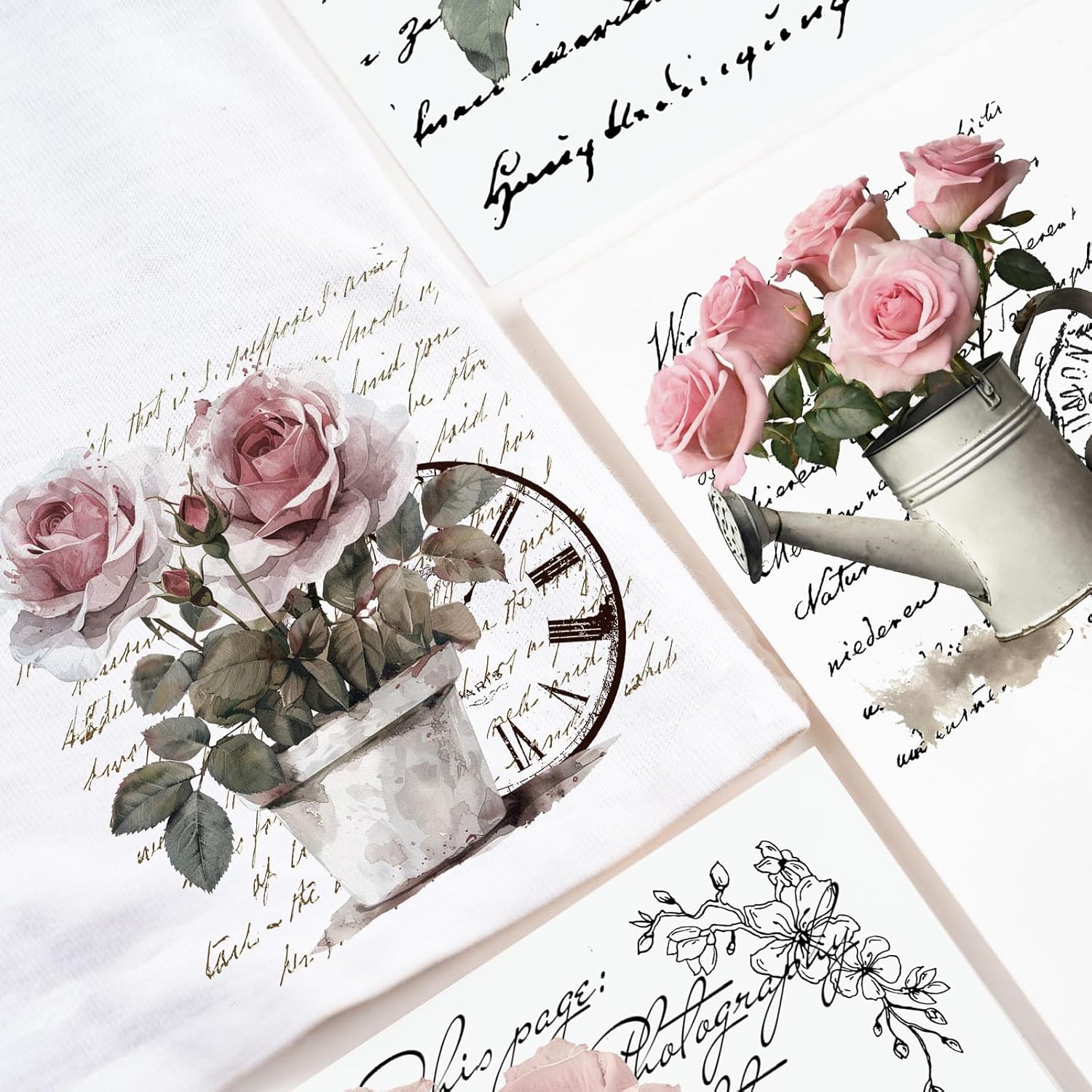 Vintage Pink Rose Rub On Transfer Stickers for DIY Craft C233
