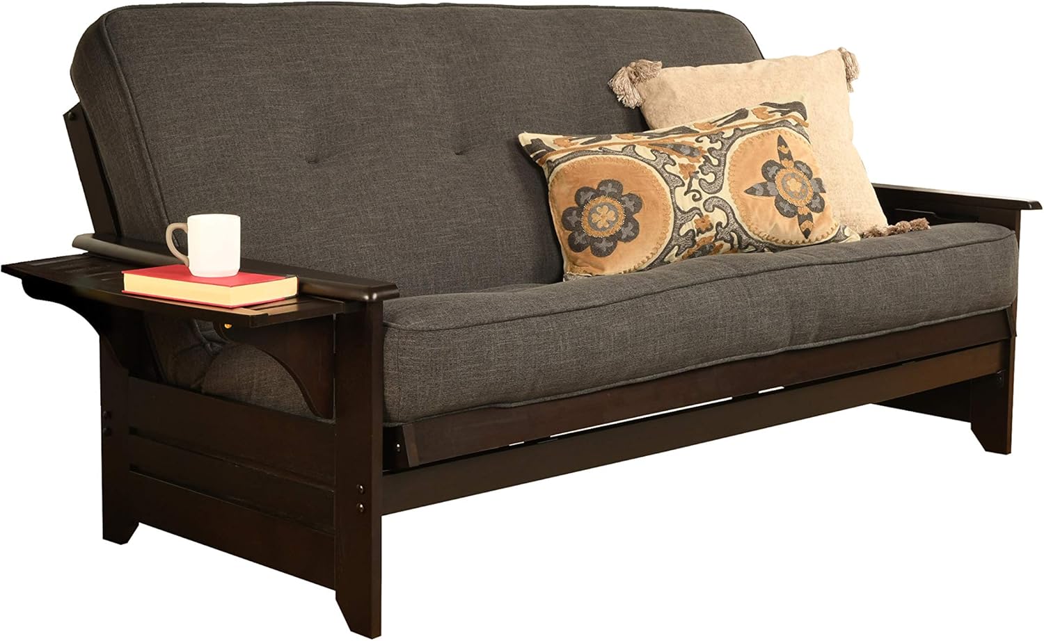 Full Size Futon in Espresso Finish, Linen Charcoal K208