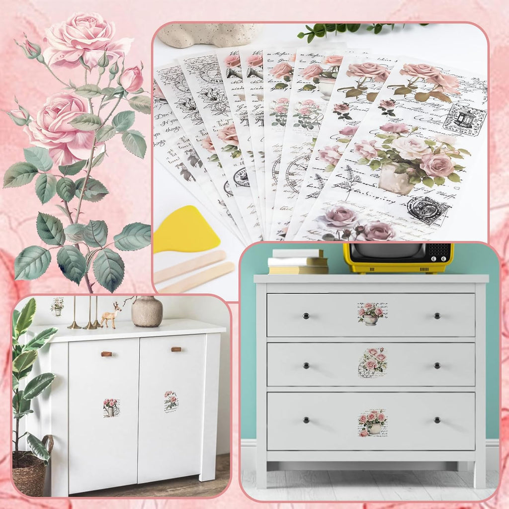Vintage Pink Rose Rub On Transfer Stickers for DIY Craft C233