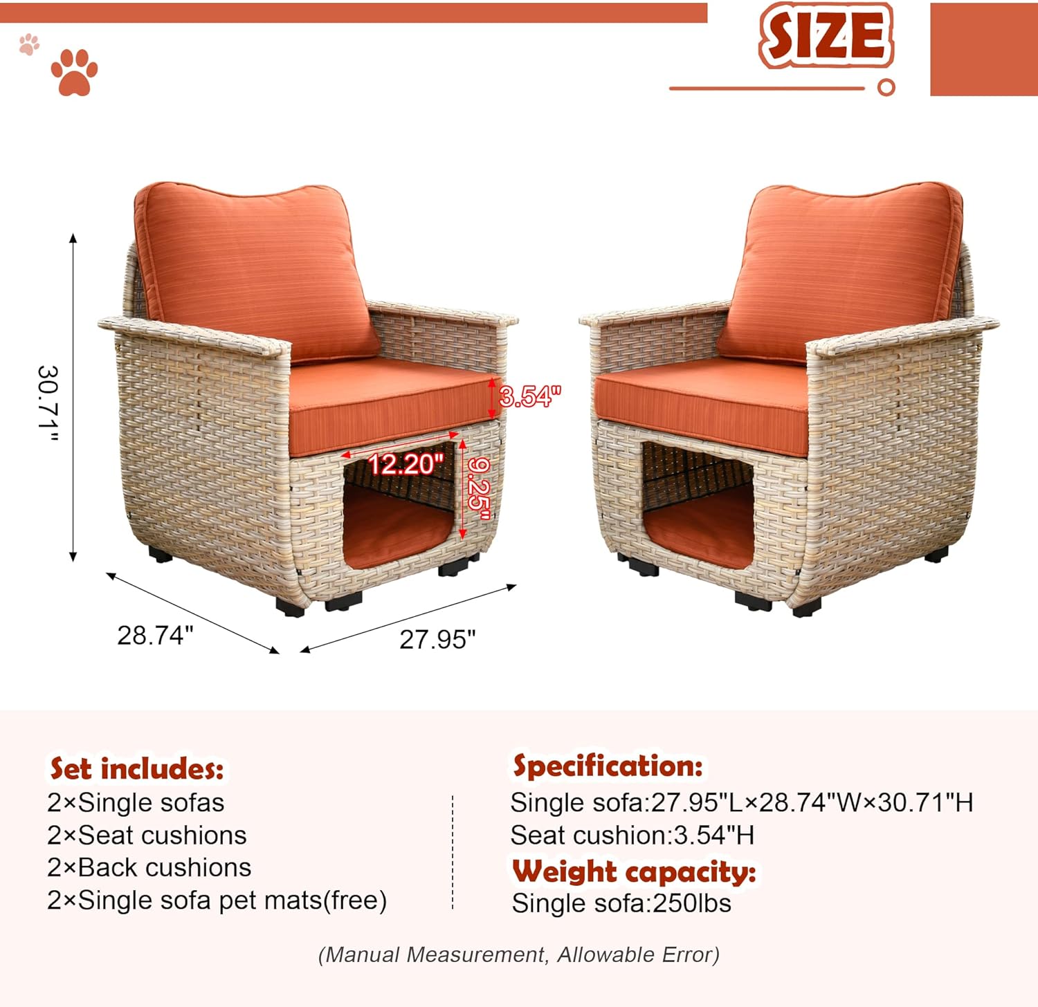 Outdoor Patio Conversation Set with Pet House Wicker Rattan Sofa N2343