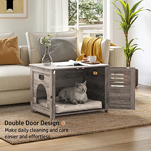 Litter Box Enclosure for 2 Cats, Hidden Cat Furniture with Double Rooms, Wooden Cabinet, Espresso X137756