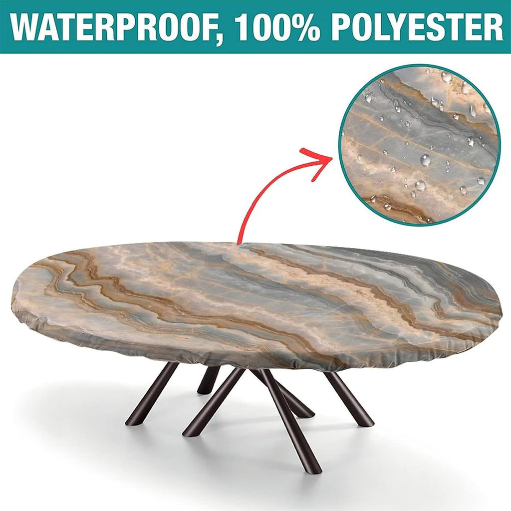 Oval Elastic Edge Tablecloth, Waterproof Wipe Clean for Indoor Outdoor Dining A307845