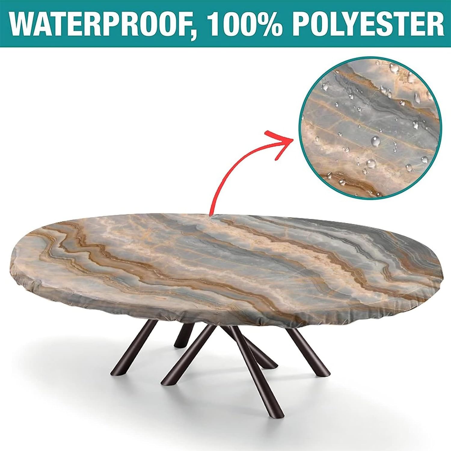 Oval Elastic Edge Tablecloth, Waterproof Wipe Clean for Indoor Outdoor Dining A307845
