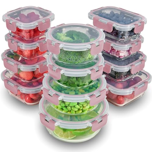 FineDine 24 Piece Glass Storage Containers with Lids - Leak Proof, Dishwasher Safe Glass Food Storage Containers for Meal Prep or Leftovers, Blue