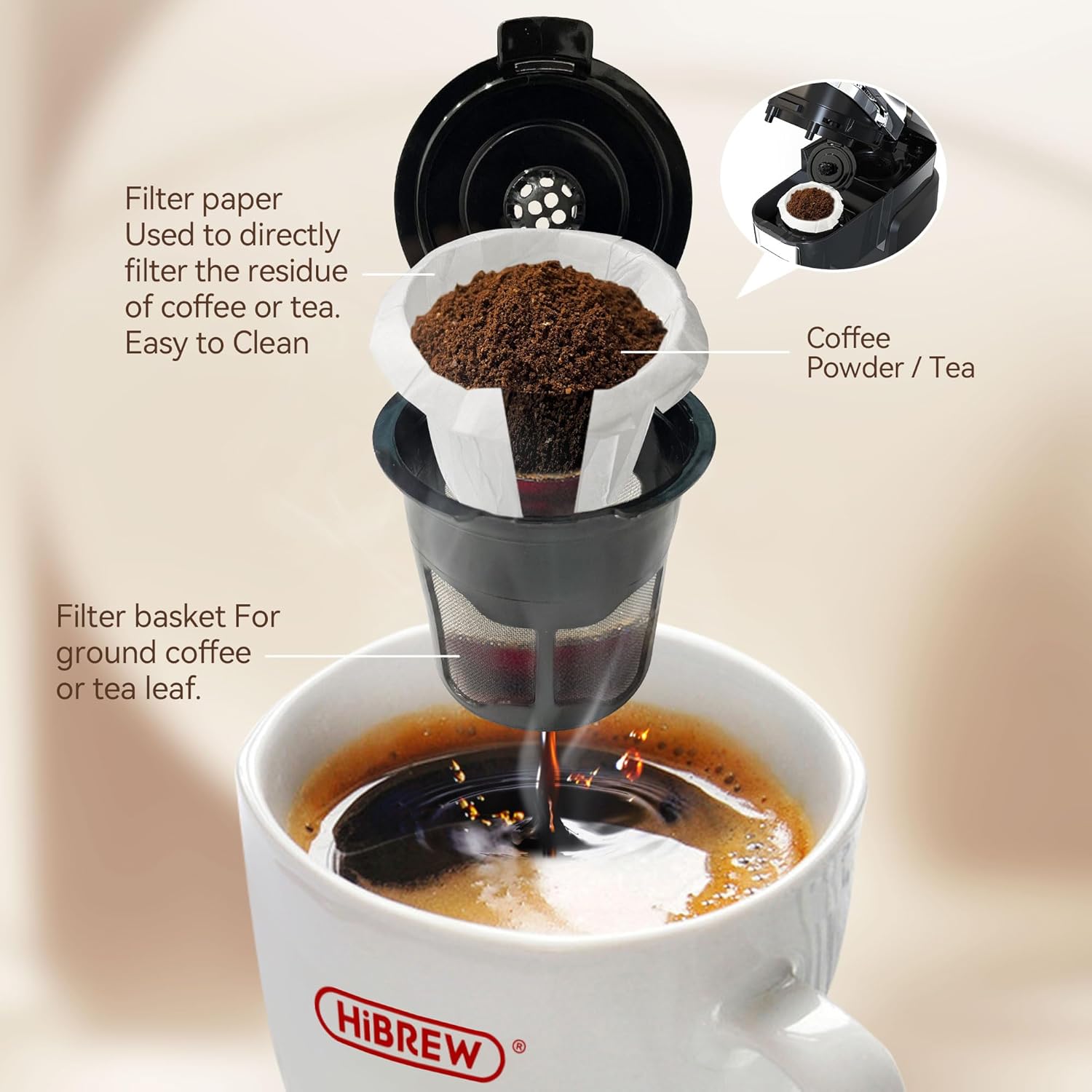 Single Serve Coffee Maker for K Cup Pod, One Button Operation, Black J12381
