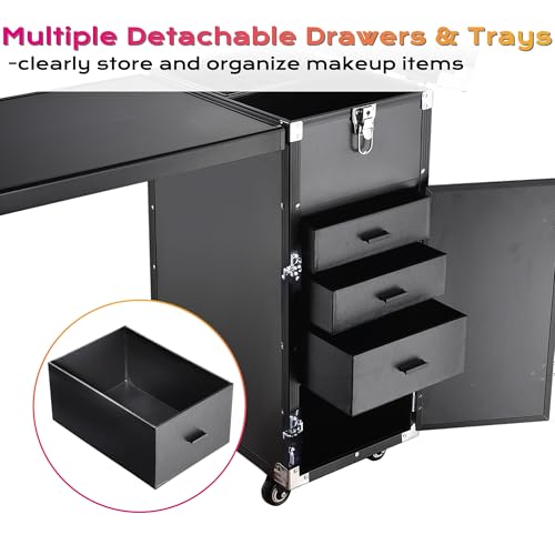 Rolling Manicure Table with 4 Drawers, Foldable Nail Station M487044