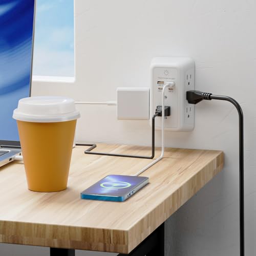Wall Charger Surge Protector with Night Light, 2 USB-C and 2 USB Ports, 3-Sided Outlet Extender V667