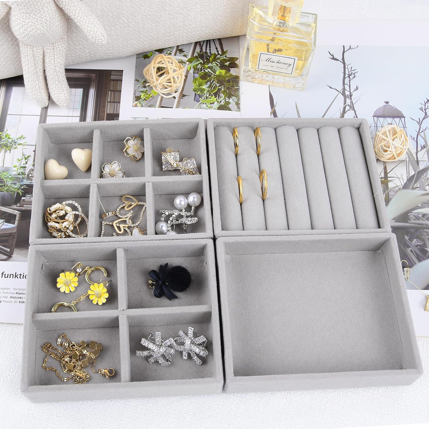 Stackable Jewelry Tray Organizer for Drawer and Dresser Q12582