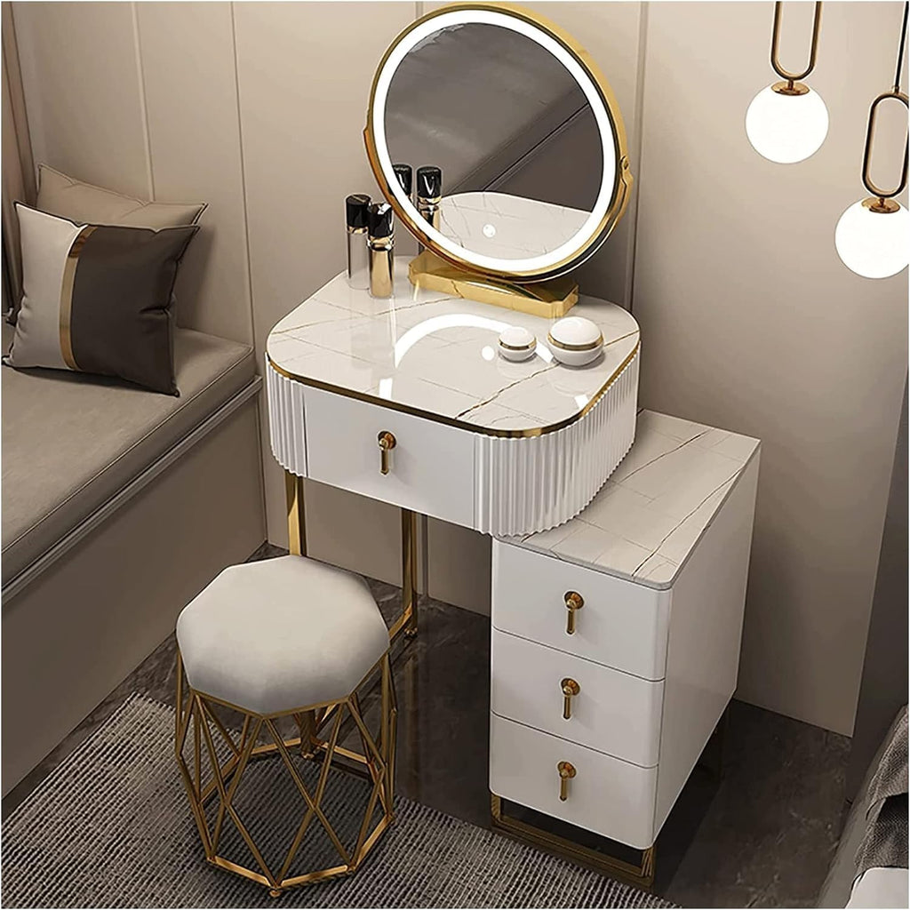 Vanity Desk with Lighted Mirror Fashion Dressing Table Set with Adjustable Cabinet Vanity Table Slate Tabletop Makeup Table ()