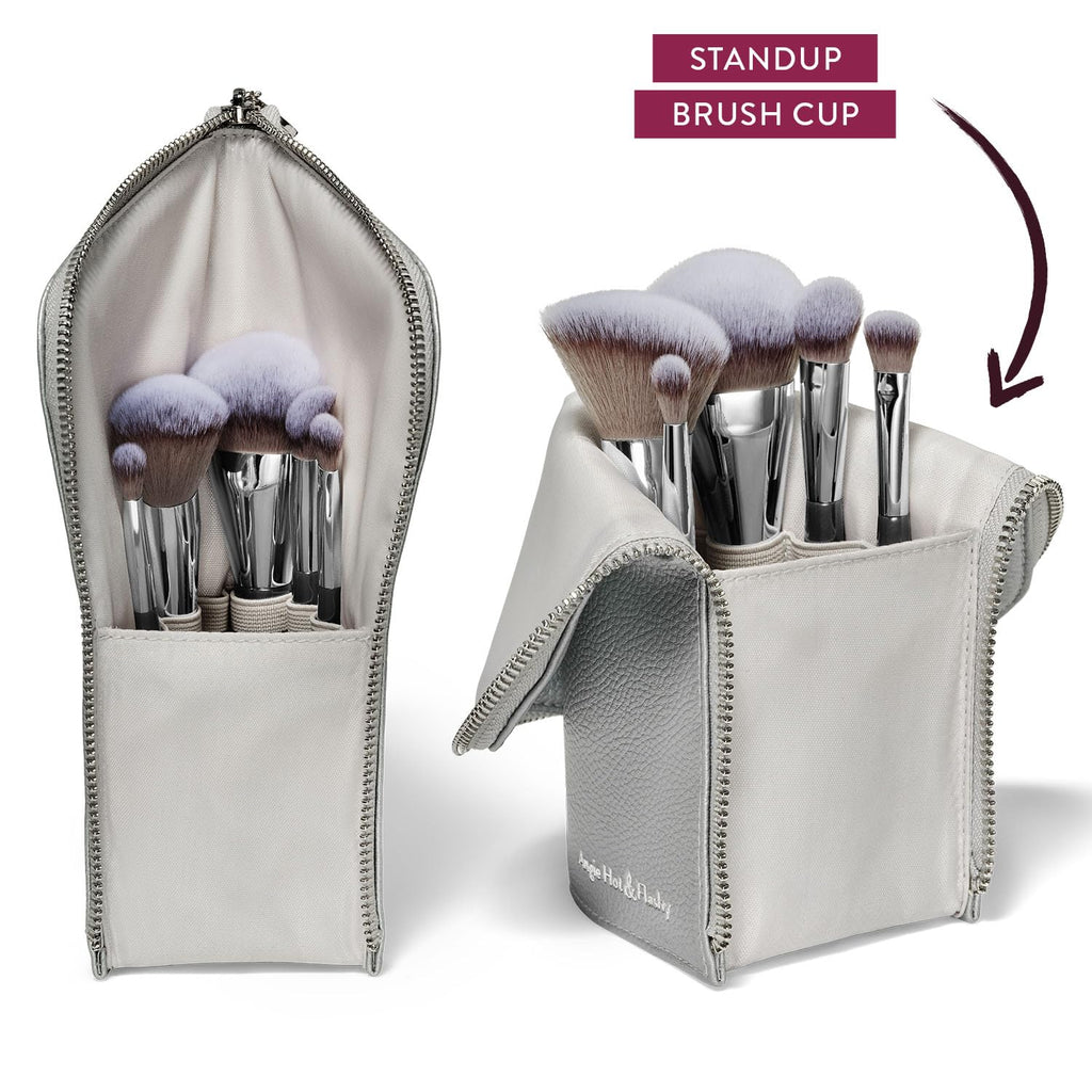 Travel Brush Set with Pouch for Foundation, Concealer, Bronzer & Blush W67589
