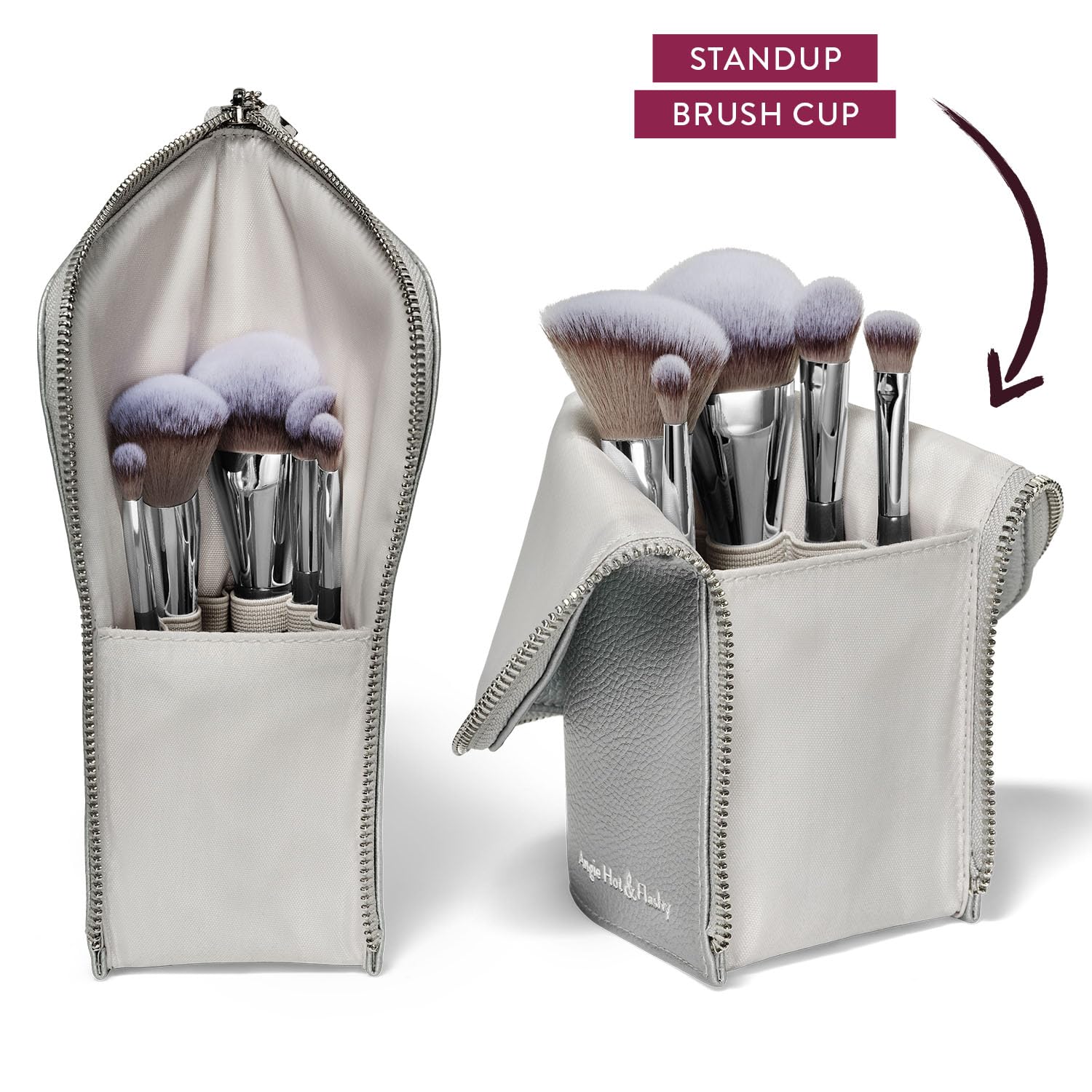 Travel Brush Set with Pouch for Foundation, Concealer, Bronzer & Blush W67589