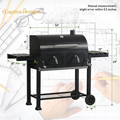 Extra Large Charcoal BBQ Grill with Oversize Cooking Area and Foldable Side Tables L798