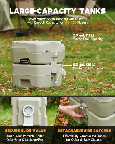 Portable Toilet, 5.3 gal. Camping Toilet with Built-in Handle P249