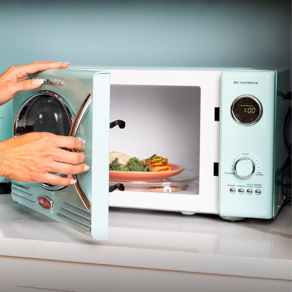 Retro Countertop Microwave Oven with LED Digital Display and Coffee Maker U81392