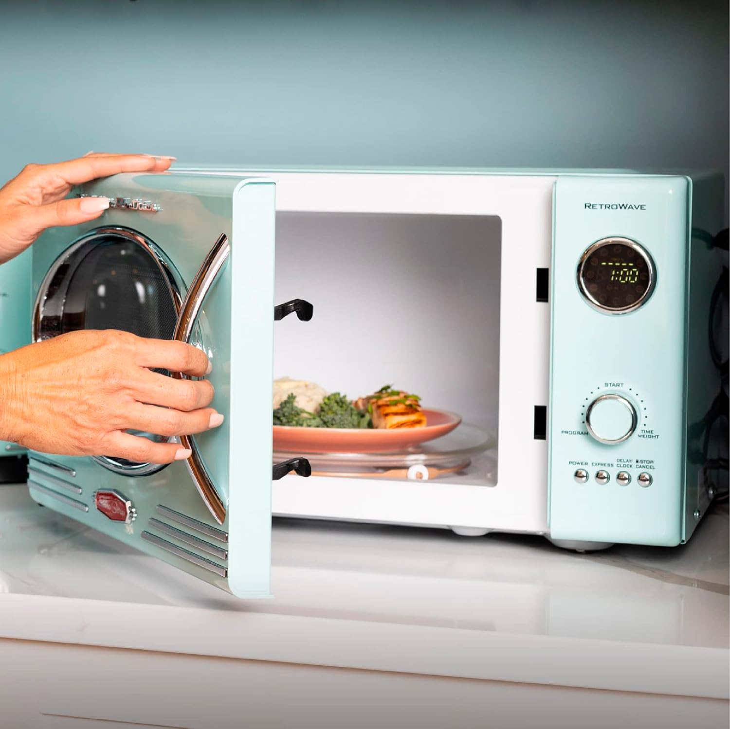 Retro Countertop Microwave Oven with LED Digital Display and Coffee Maker U81392