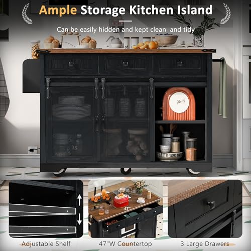 Kitchen Island with Power Outlet and Sliding Barn Doors Y2019