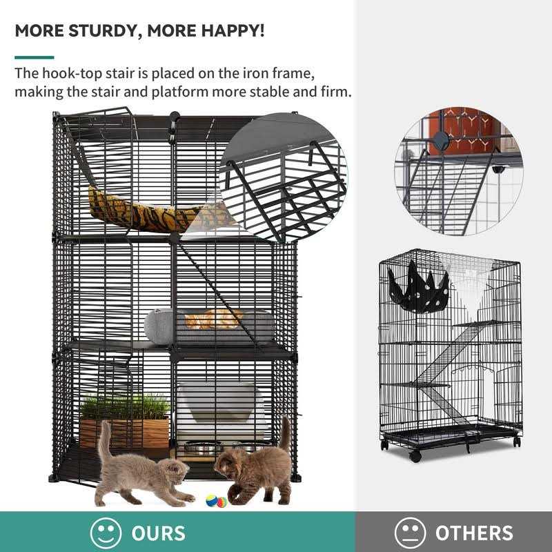 Cat Cage Indoor Cat Enclosures DIY Cat Playpen Metal Kennel with Hammock E72014
