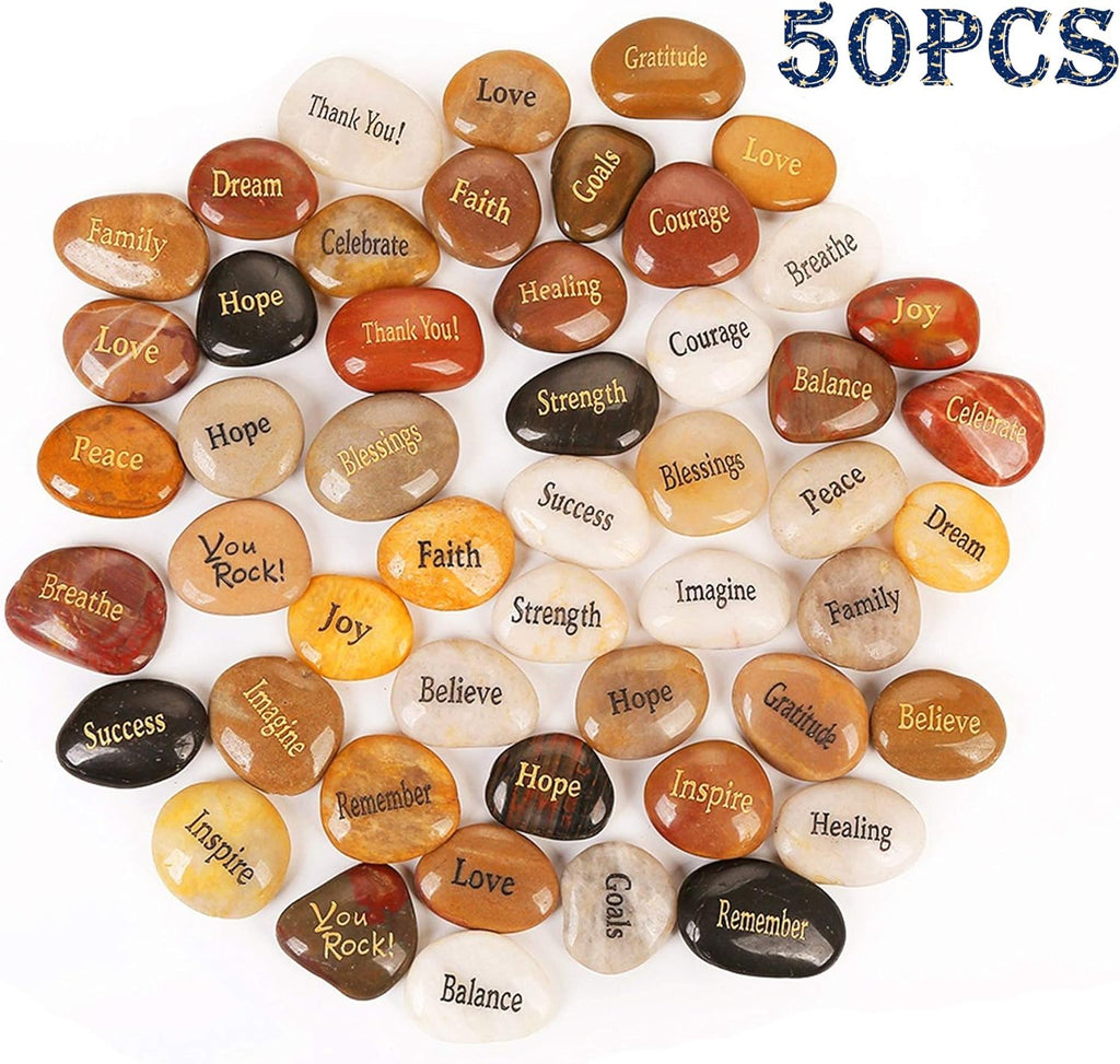 50PCS Engraved Inspirational Stones with Words, 2-3 Inches L117