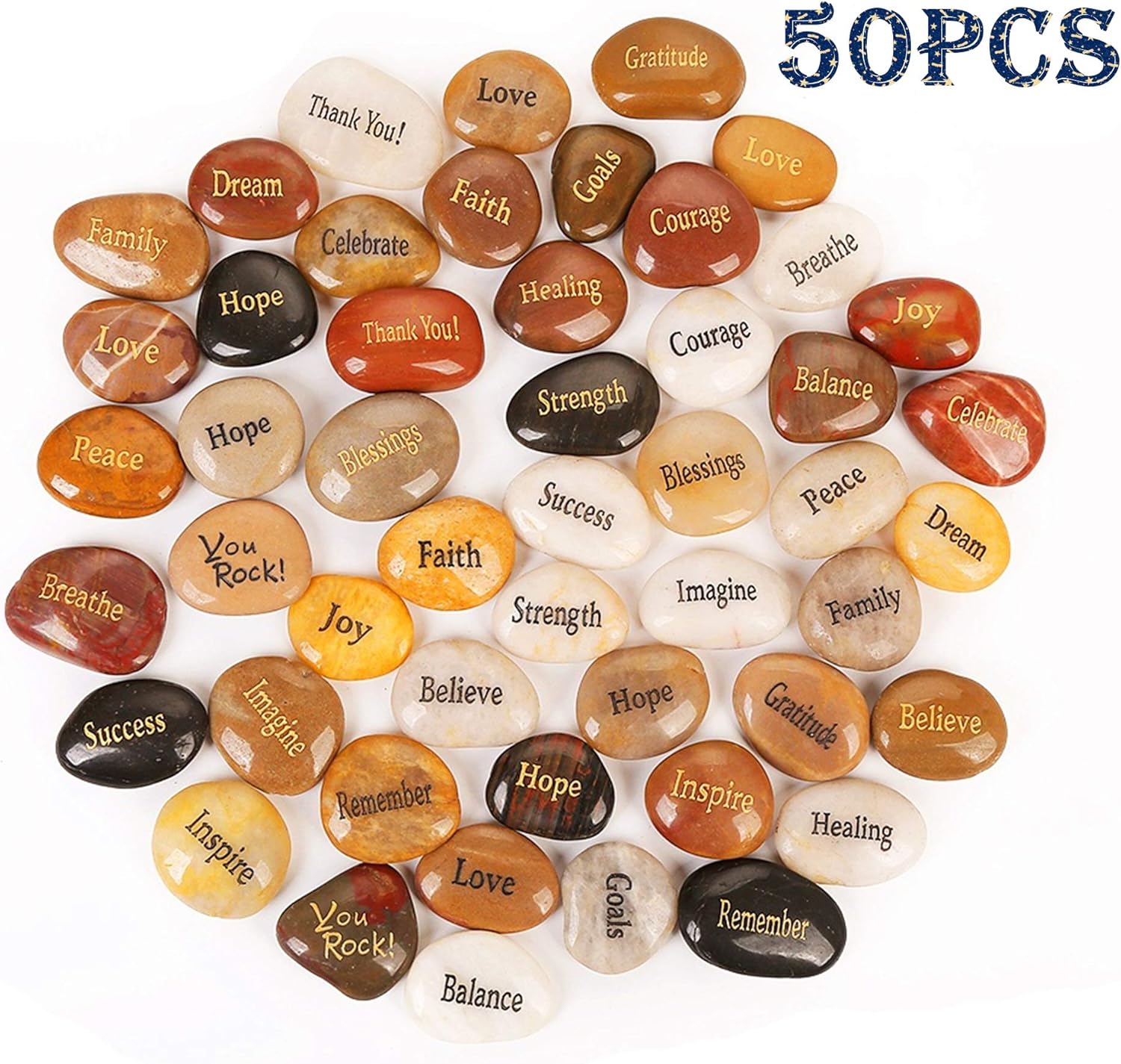 50PCS Engraved Inspirational Stones with Words, 2-3 Inches L117