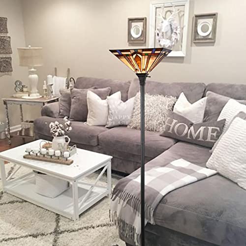 Torchiere Floor Lamp with Stained Glass Shade Q846