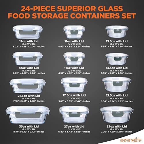 12-Piece Glass Food Storage Containers with Airtight Lids, BPA-Free W129