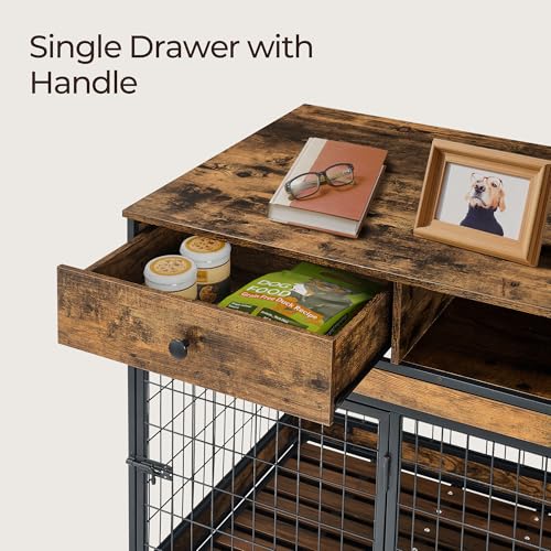 Dog Crate Furniture with Storage Drawer, Double Doors, Rustic Brown F932213