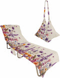 28.7" x 85" Beach Chair Cover with Side Pockets, Flower Plant Watercolor Daisy Lavender Lounge Chair Towel Covers Quick Dry Chair Cover for Pool Garden Beach Hotel Sunbathing,1 PCS
