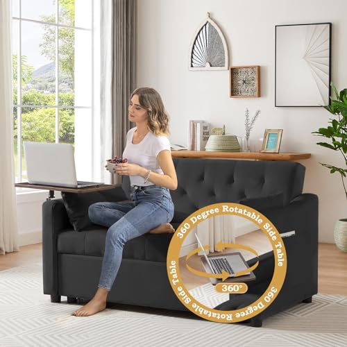 Convertible Sleeper Sofa with Pull Out Bed, 53" Velvet Futon Loveseat J969434