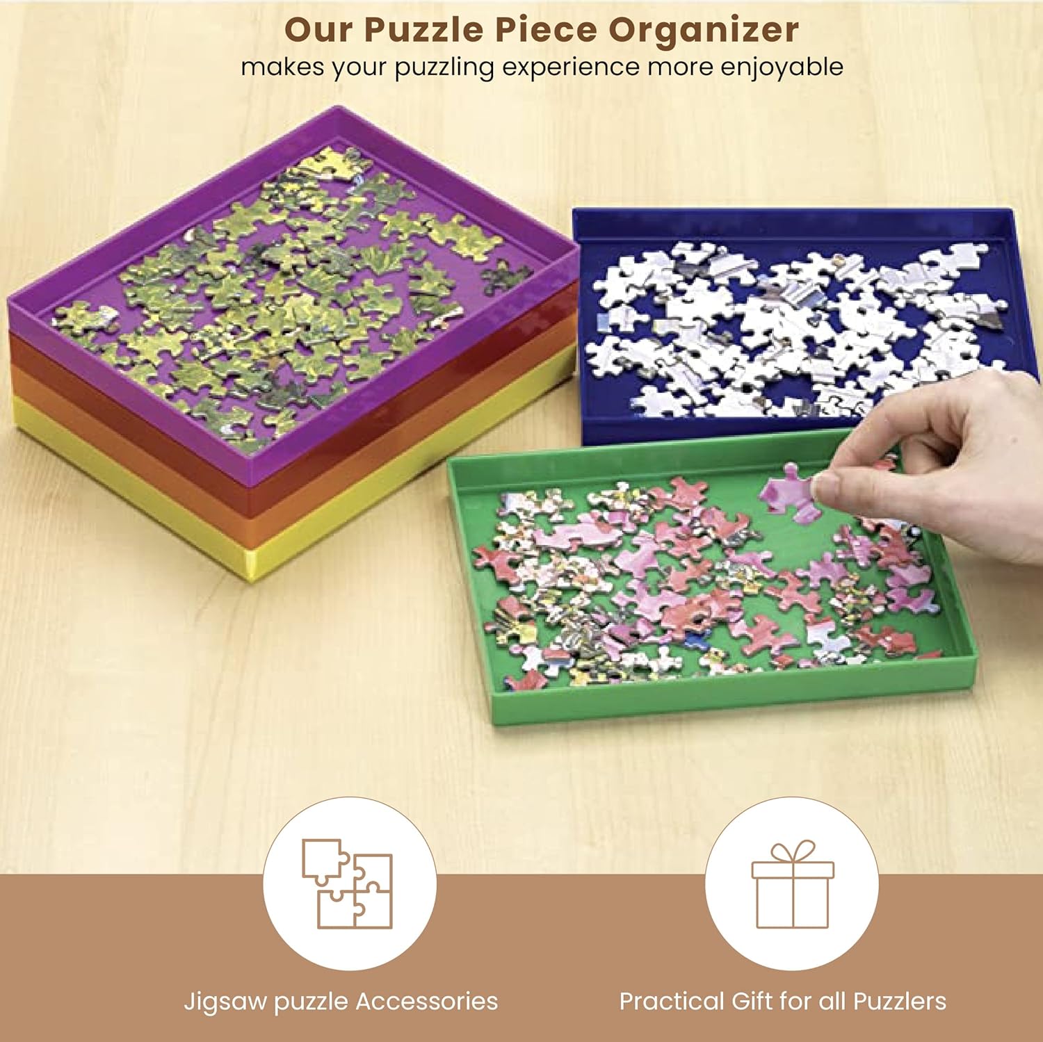 Stackable Sorting Trays for Jigsaw Puzzle Pieces, Pack of 6 N37083
