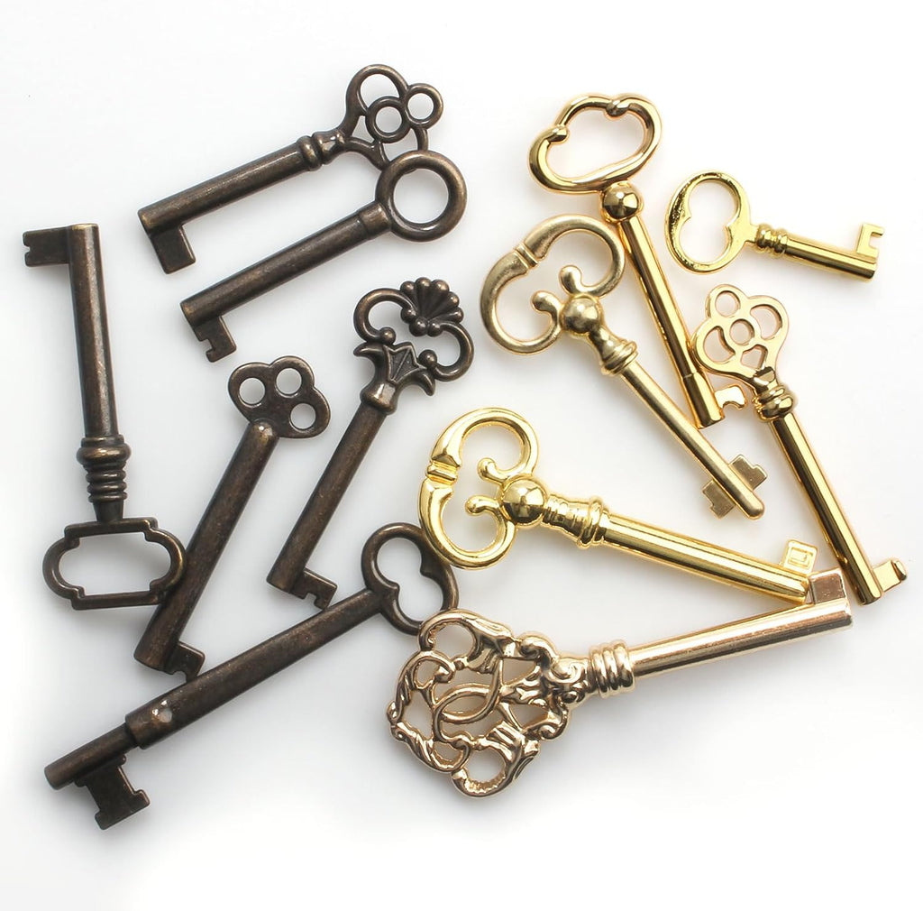 12-Key Universal Replacement Skeleton Keys Kit for Antique Furniture and Cabinets P6804