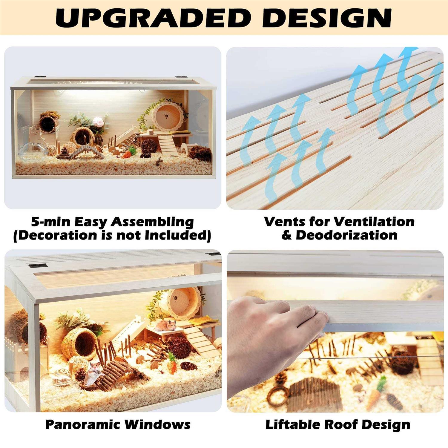 Hamster Cage Wooden Mice Rat Habitat with Acrylic Sheets C926304