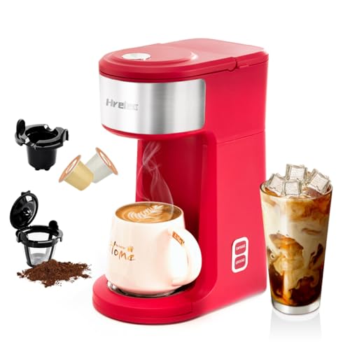 2 in 1 K Cup Coffee Maker, Iced Single Serve Coffee Maker for Capsule and Ground Coffee, Pod Coffee Maker One Cup Small Coffee Machine with Self-Cleaning Function, 8-14 oz Brew Size