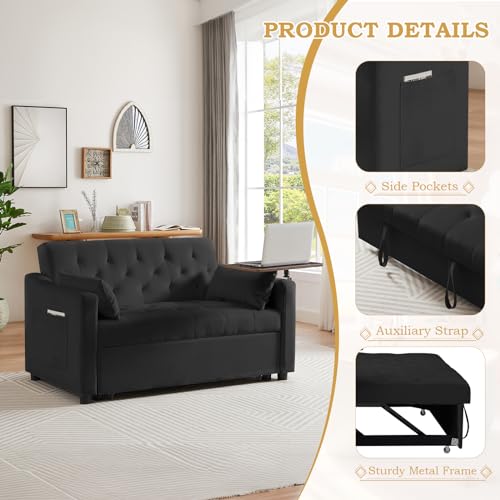 Convertible Sleeper Sofa with Pull Out Bed, 53" Velvet Futon Loveseat J969434