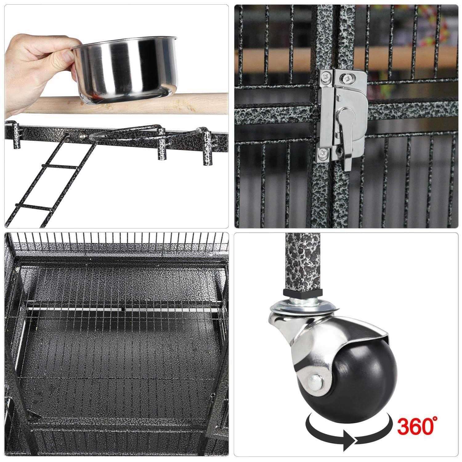 Wrought Iron Rolling Large Parrot Bird Cage for African Grey Small Quaker R879849