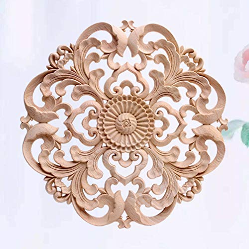 Wood Carved Onlay Applique Round Flower Unpainted Corner Decal for Furniture Door Decoration 15x15cm R62034