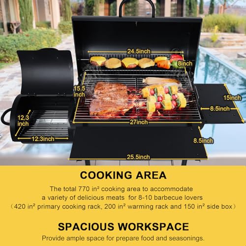 Charcoal Grill Offset Smoker with 770 Sq.In. Cooking Space A821