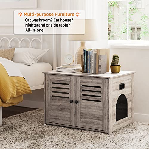 Litter Box Enclosure for 2 Cats, Hidden Cat Furniture with Double Rooms, Wooden Cabinet, Espresso X137756