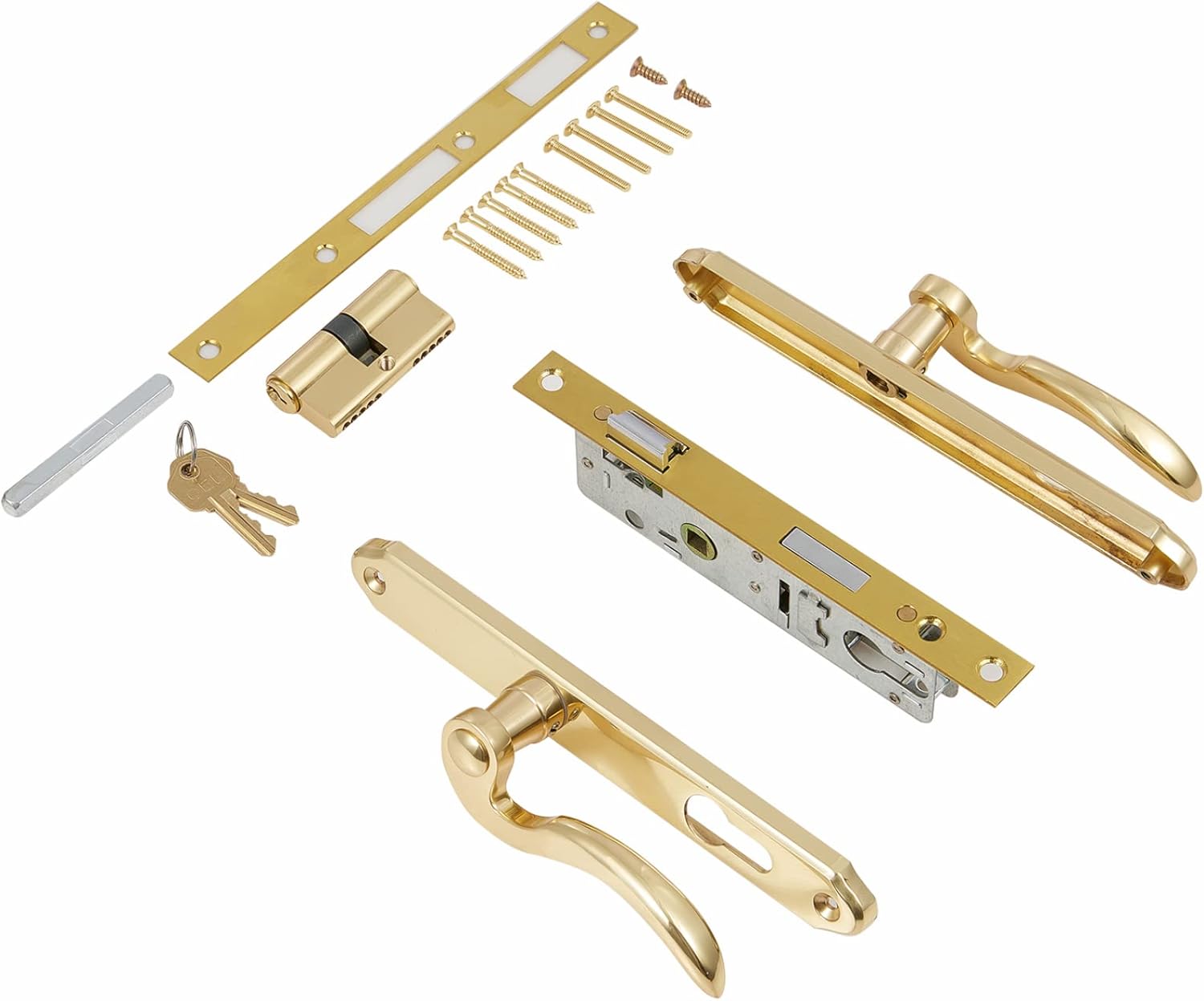 Solid Brass Lever Handle Mortise Lock Set for Screen/Storm Door Replacement, Left-Hinged Outswing, 1 or 1.38 in. Thickness F288848