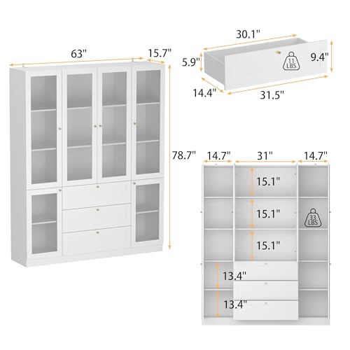 Acrylic Curio Cabinet with 5-Tier Shelves and 3 Drawers U789633