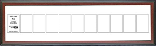 4” x 6” Multiple Opening Picture Frame Collage with 6 holes, Manhattan Black Frame with 8 x 26-inch White Mat, Full-Strength Glass, Photo Collage for Wall, 6 Openings