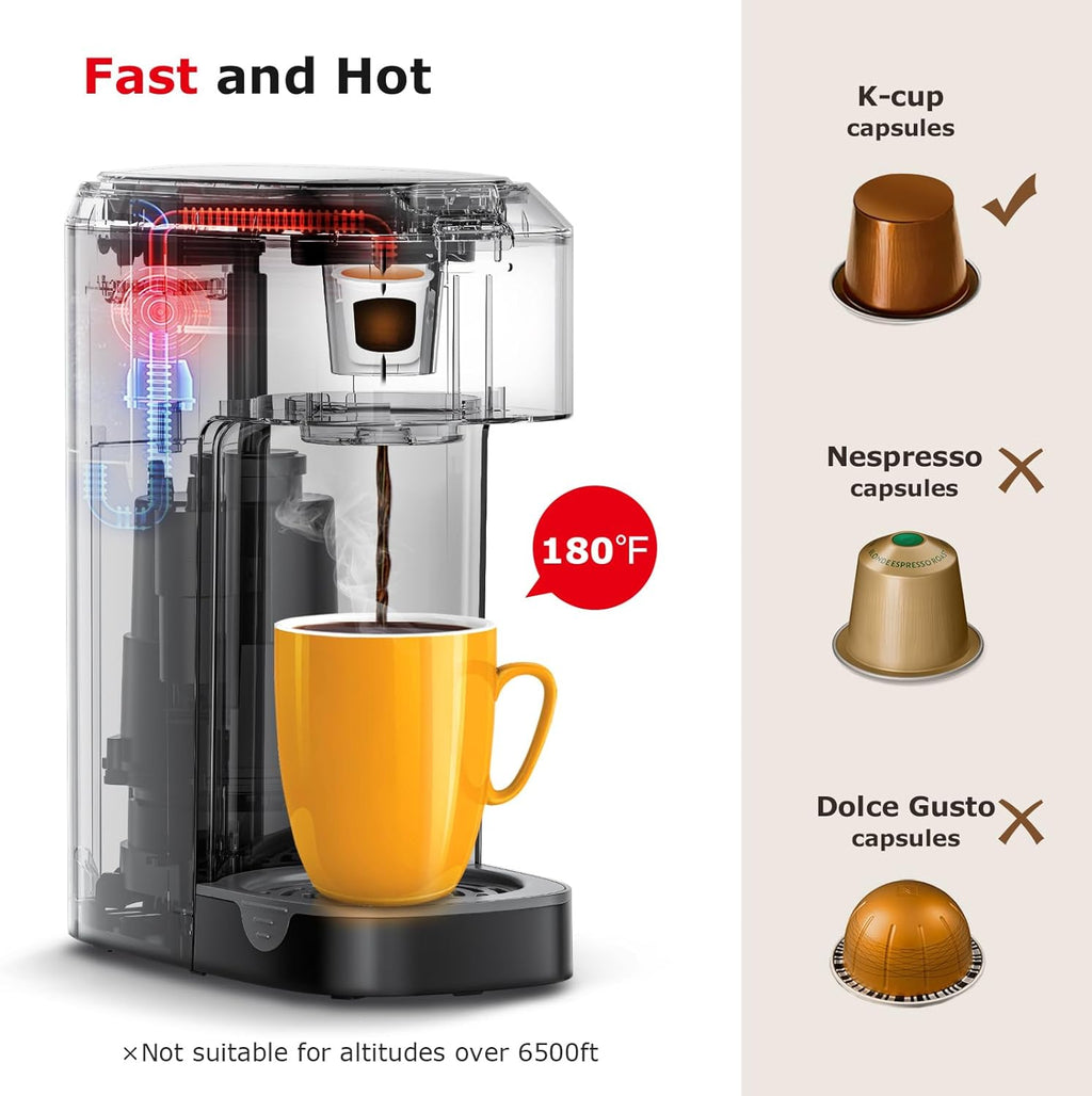 Single Serve Coffee Maker for K Cup Capsule, Fast Brewing, 6 to 12oz I65935