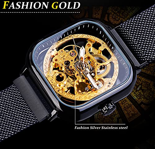 Skeleton Automatic Mechanical Watch for Men, Stainless Steel, Transparent Dial J884591