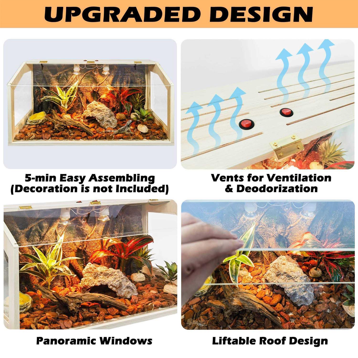 Reptile Terrarium Tank with Roof Door for Bearded Dragon B282