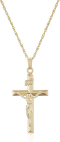 Amazon Essentials 14k Gold Filled Solid Beveled Edge Embossed Crucifix Cross with 14K Gold Filled Chain Pendant Necklace, 18” (previously Amazon Collection)