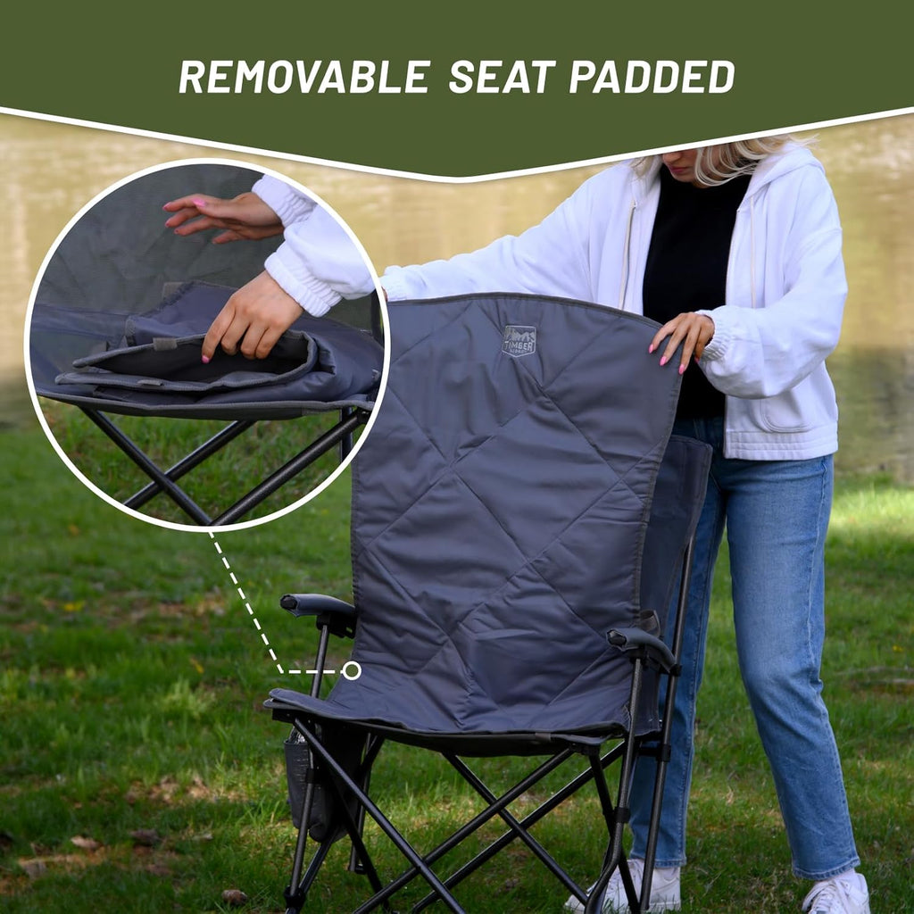 Folding Padded Outdoor Camp Chair for Adults, Supports 300 LBS H172760