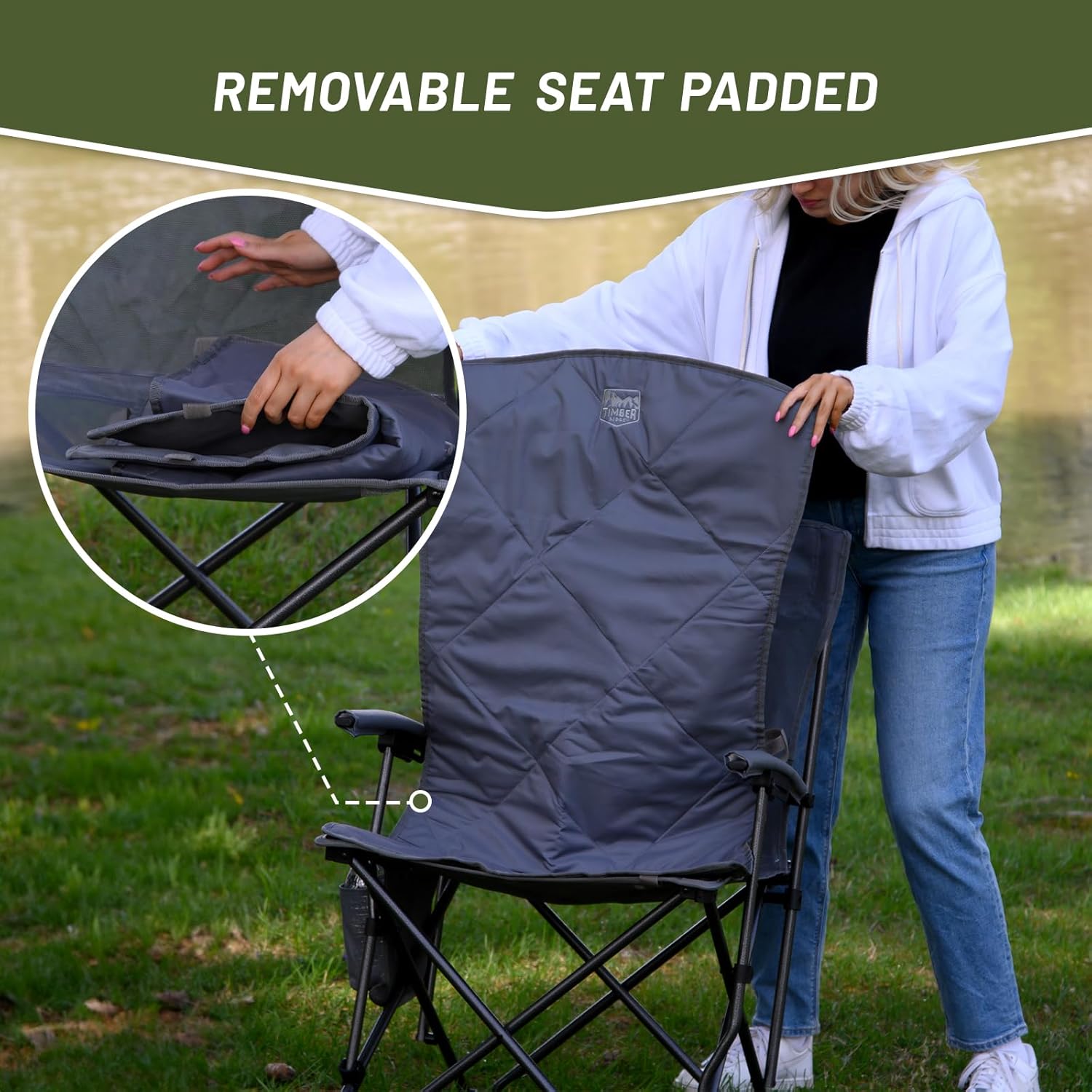 Folding Padded Outdoor Camp Chair for Adults, Supports 300 LBS H172760